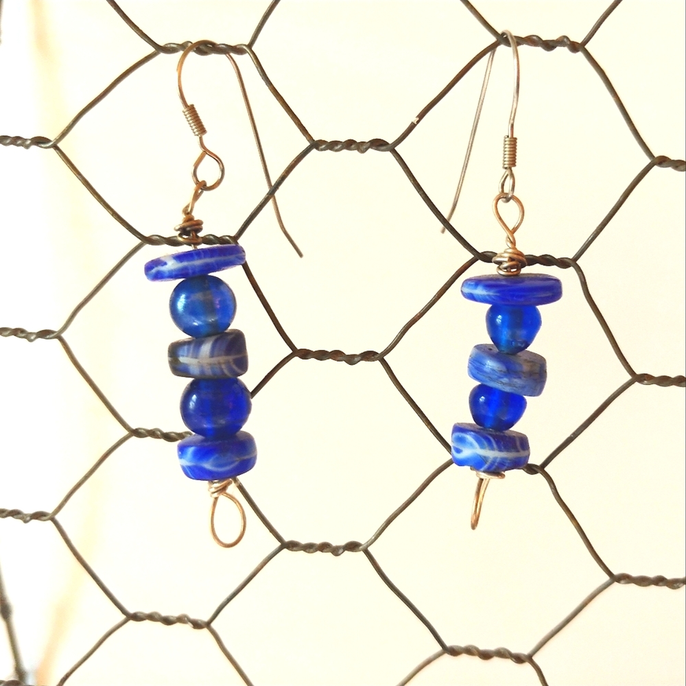 Vintage Blue Bead Earrings Handmade Jewelry